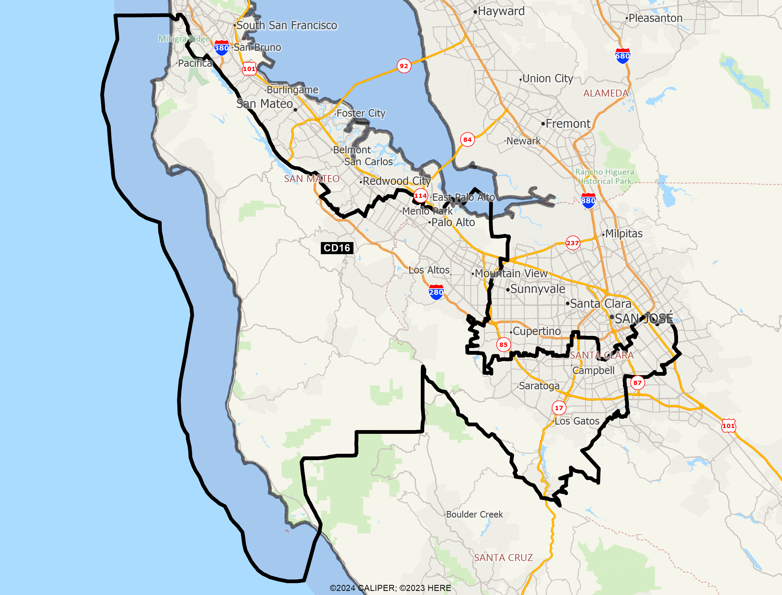 Map of California 2025 Congressional District 16