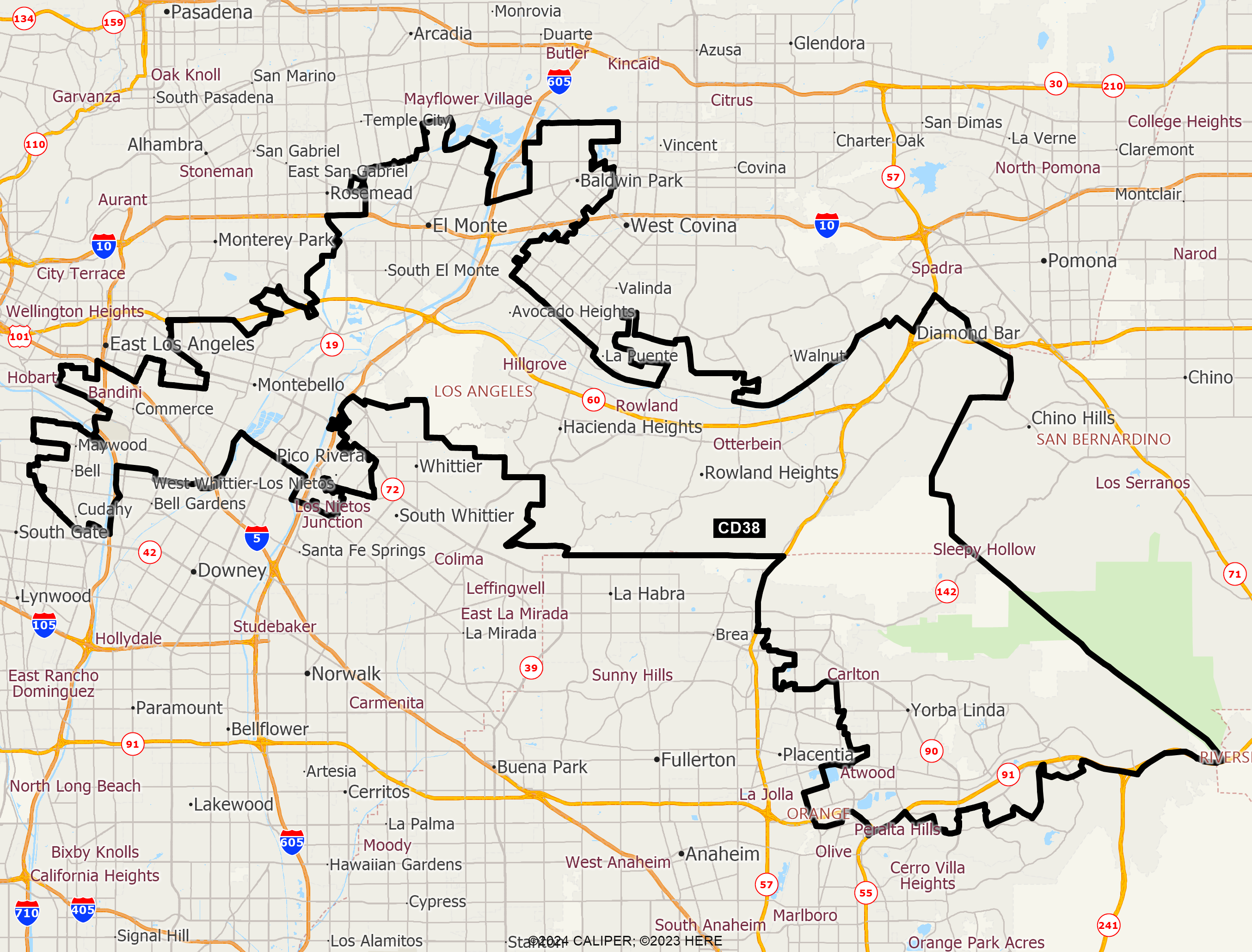 Map of California 2025 Congressional District 38
