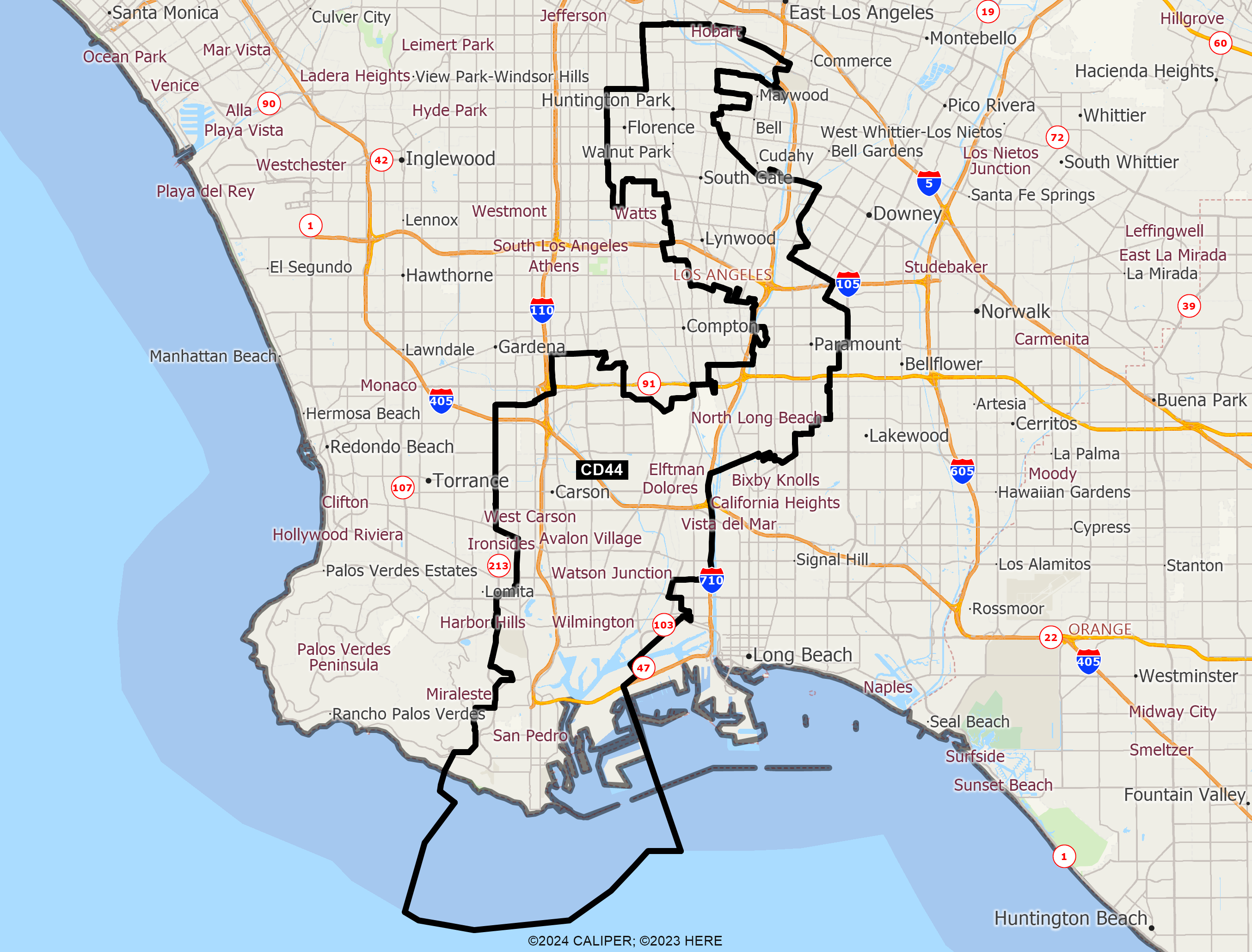 Map of California 2025 Congressional District 44