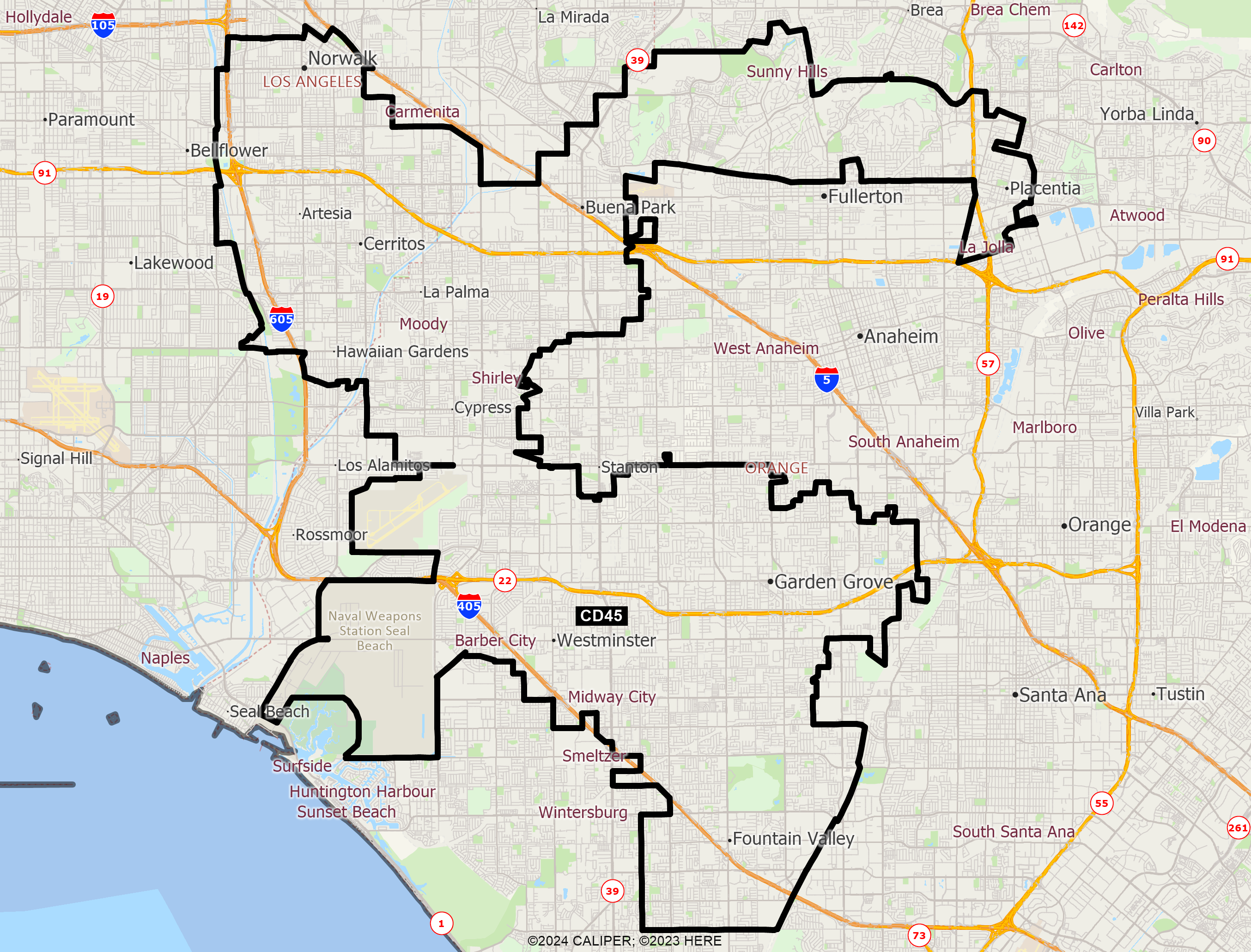 Map of California 2025 Congressional District 45
