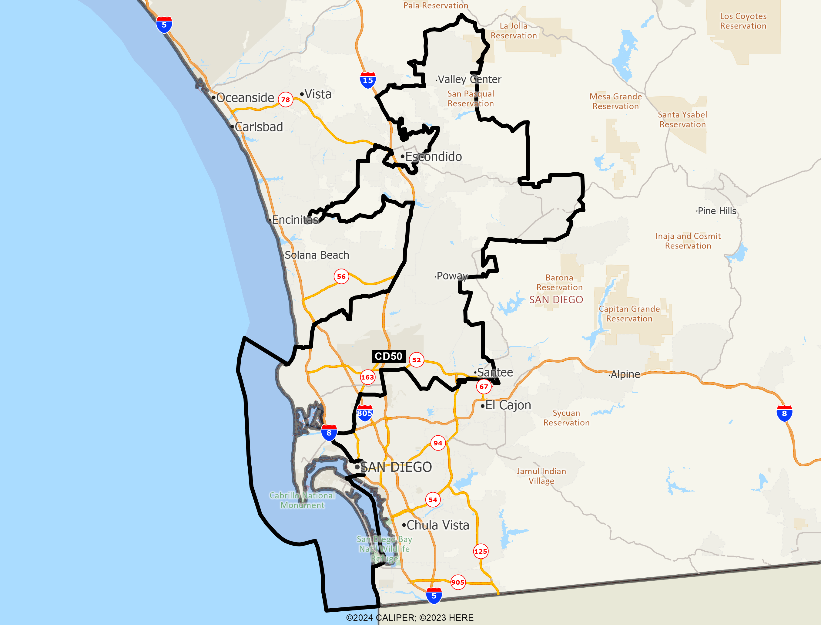 Map of California 2025 Congressional District 50